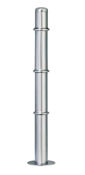 Absperrpfosten aus Edelstahl mit Zierringen ¢ 76 mm