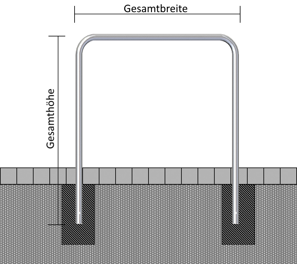 Rohrbügel aus Stahlrohr Ø 48 x 2,5 mm ohne Querholm zum Einbetonieren