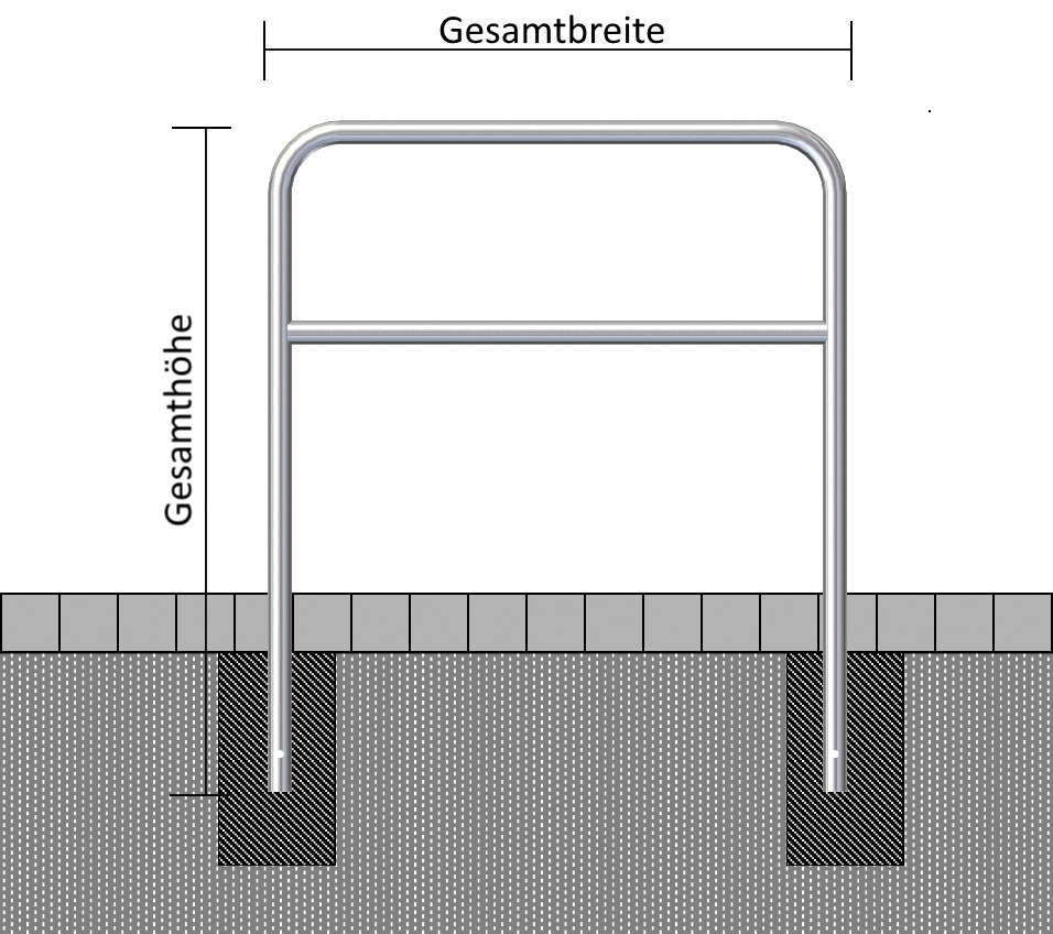 Rohrbügel aus Stahlrohr Ø 48 x 2,5 mm mit Querholm zum Einbetonieren