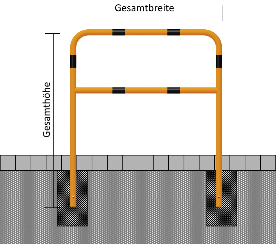 Rohrbügel aus Stahlrohr Ø 48 x 2,5 mm mit Querholm zum Einbetonieren